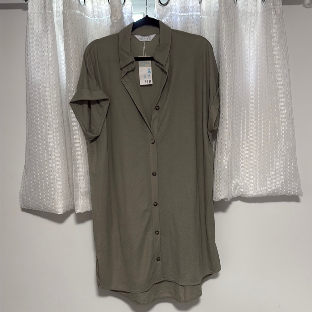 Olive Button-Up Shirt Dress